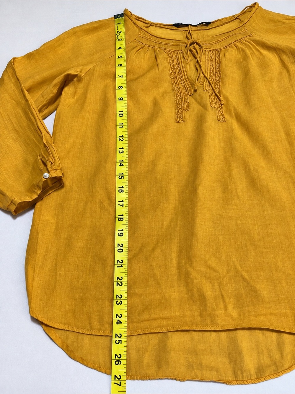 Zara Mustard Yellow Ramie Cotton Embroidered Boho Blouse S - Picture 7 of 11